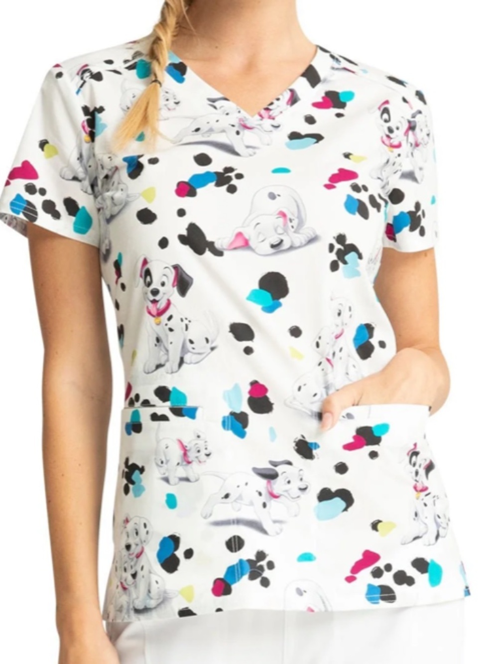 101 Dalmatians Tooniforms Licensed Disney V Neck Scrub Top